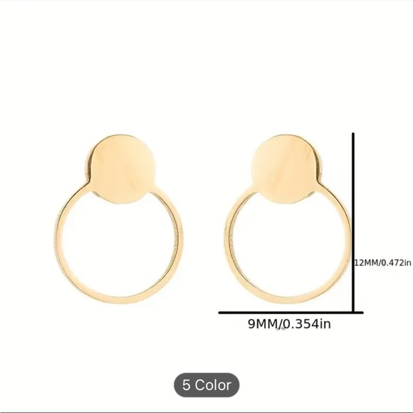 2 pairs Stainless Steel Round Smooth Stud Earrings, gold & steel, NWT - Picture 5 of 11